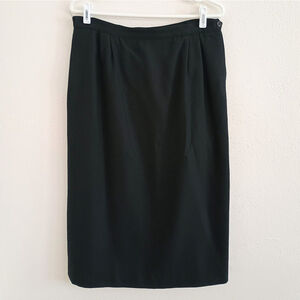Vintage Austin Reed Black Wool Pencil Skirt Button Slit Back Pleated Size ? READ